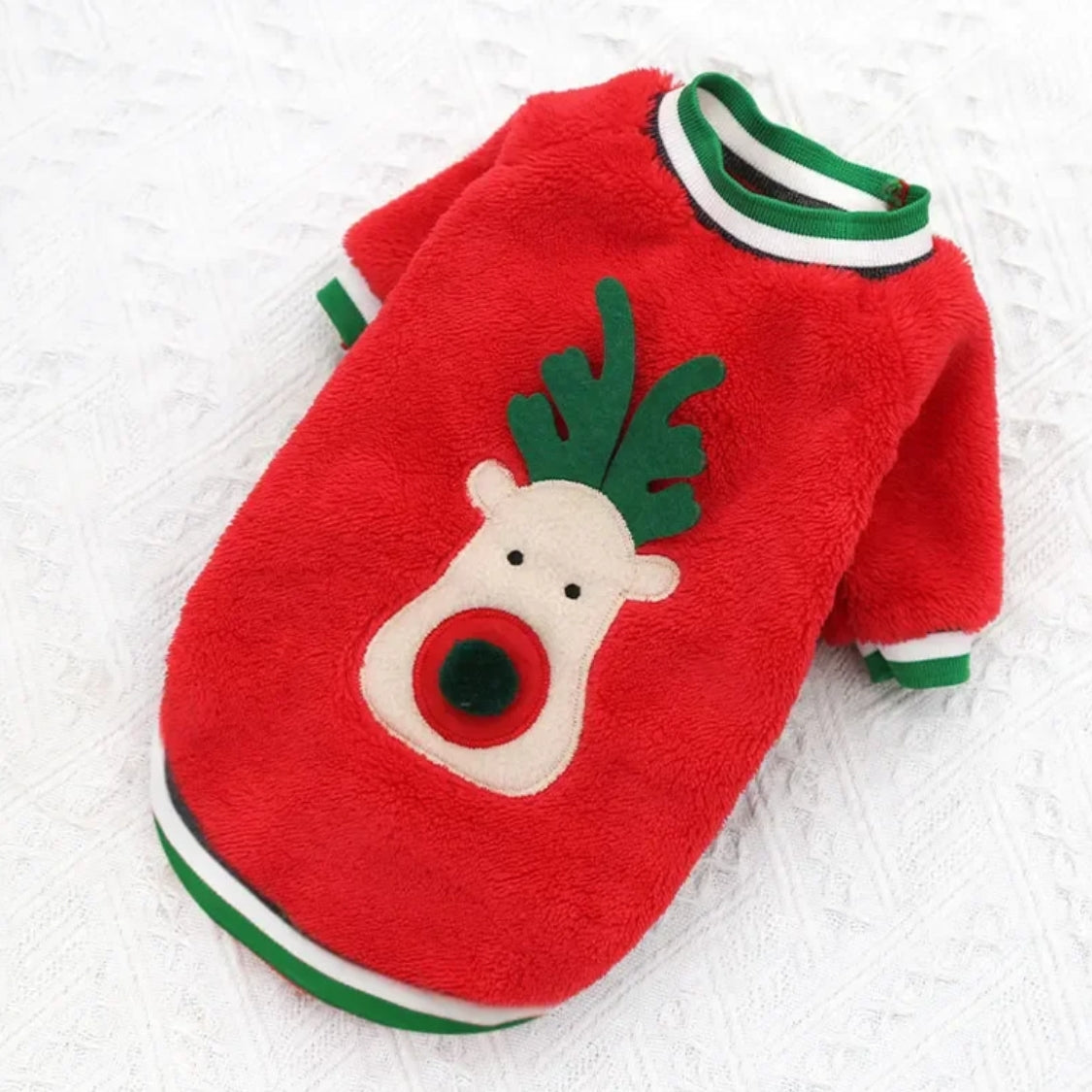 www.frenchie.shop-Frenchie-Coral-Fleece-Christmas-Sweater-Festive-Reindeer-Holiday-Apparel-for-Dogs