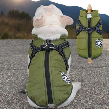 www.frenchie.shop-FrostGuard-Winter-Waterproof-Frenchie-Harness-Jacket-green