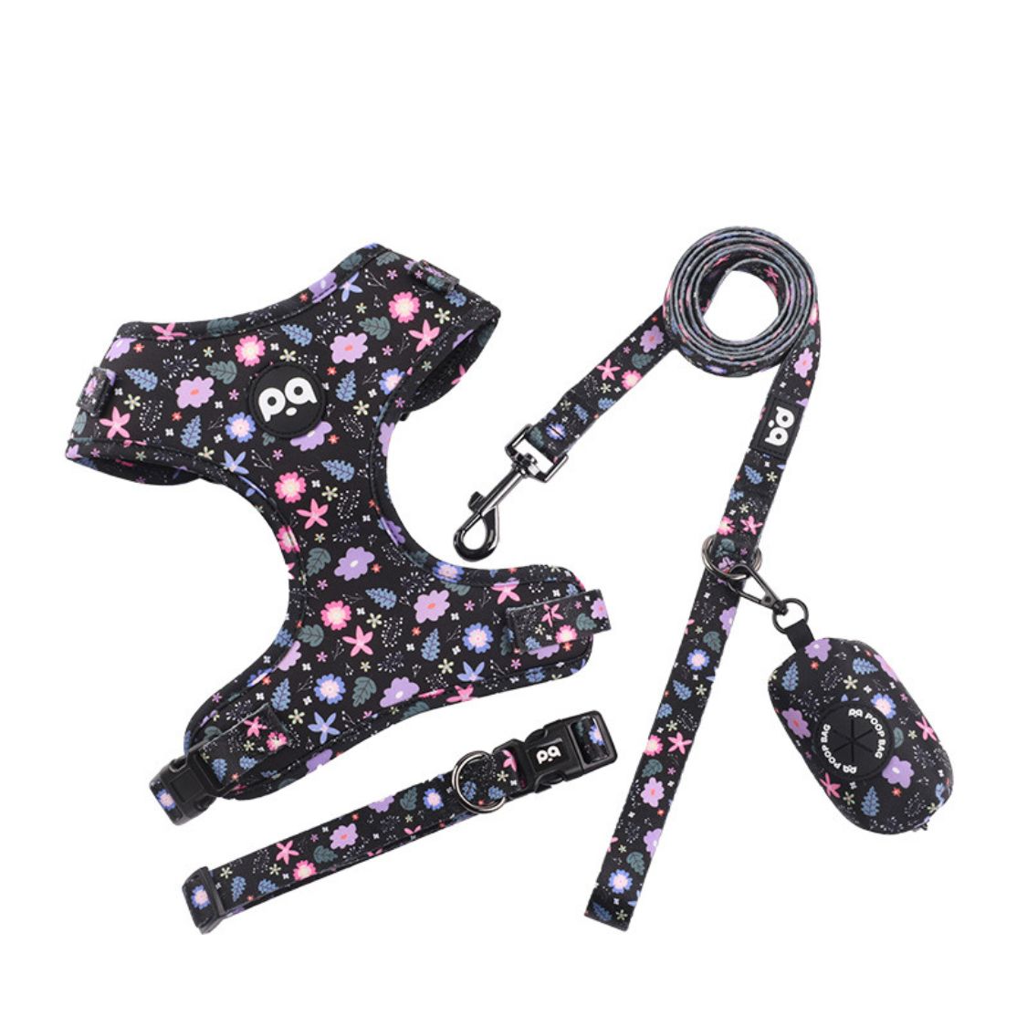 www.frenchie.shop-LeashLab-Adjustable-Frenchie-Harness-and-Leash-Set-black