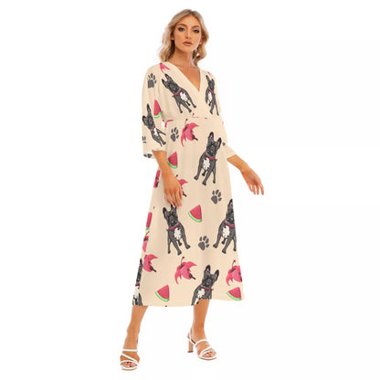 KATIE - Women's Mid-Sleeve Long Dress - Frenchie Bulldog Shop