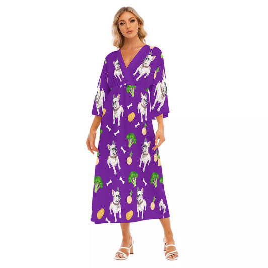 SHELBY - Women's Mid-Sleeve Long Dress - Frenchie Bulldog Shop