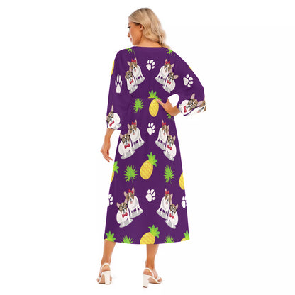 TILLY - Women's Mid-Sleeve Long Dress - Frenchie Bulldog Shop