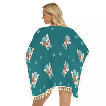 BONNIE - Women's Square Fringed Shawl - Frenchie Bulldog Shop