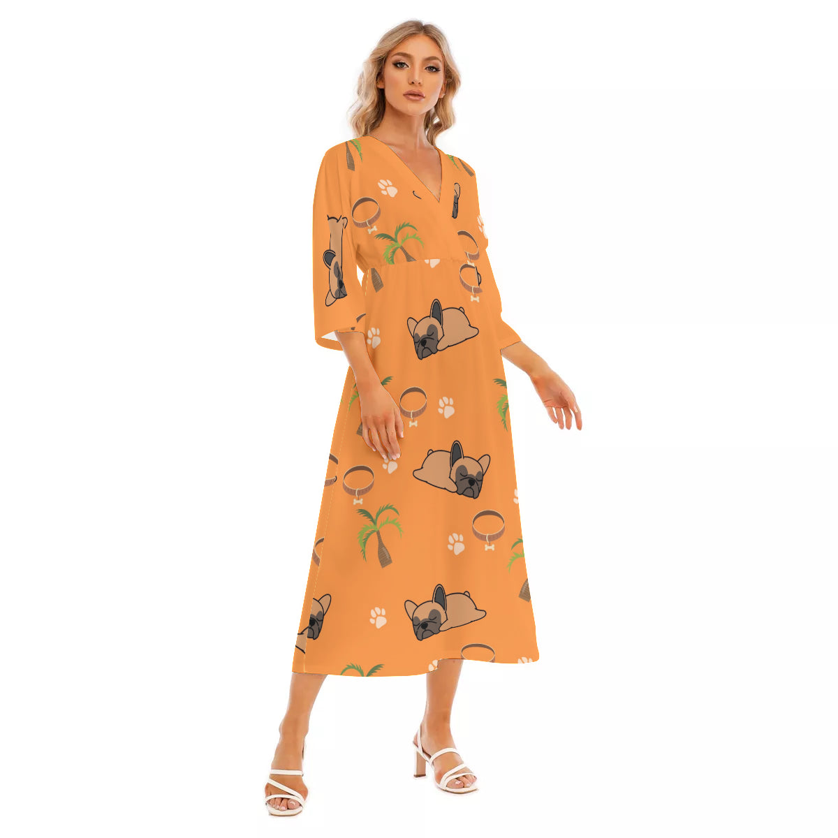 LEXI - Women's Mid-Sleeve Long Dress - Frenchie Bulldog Shop