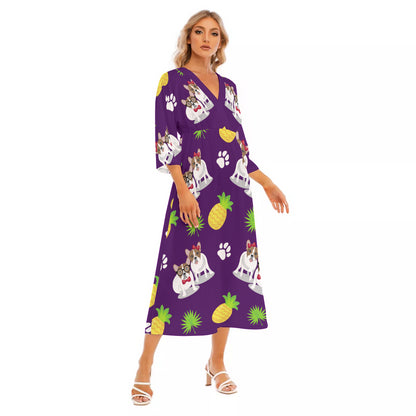 TILLY - Women's Mid-Sleeve Long Dress - Frenchie Bulldog Shop