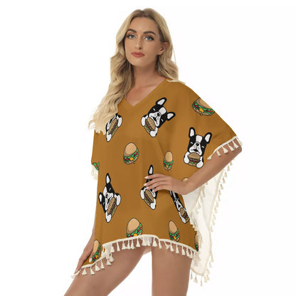 MAYA - Women's Square Fringed Shawl - Frenchie Bulldog Shop