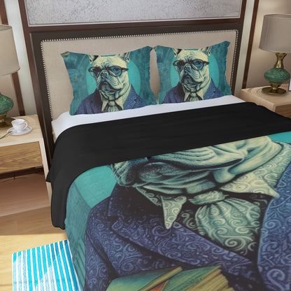 Professor Paws - French Bulldog As Academic Themed Duvet Cover Set