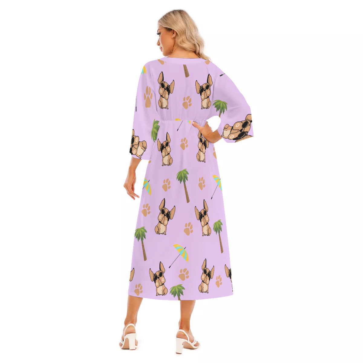 ASPEN - Women's Mid-Sleeve Long Dress - Frenchie Bulldog Shop