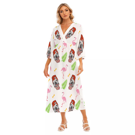 POPPY - Women's Mid-Sleeve Long Dress - Frenchie Bulldog Shop