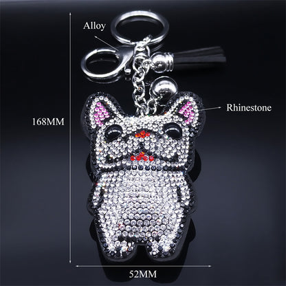 French Bulldog Crystal Tassel Keychain Bag Accessories - French Bulldog Shop