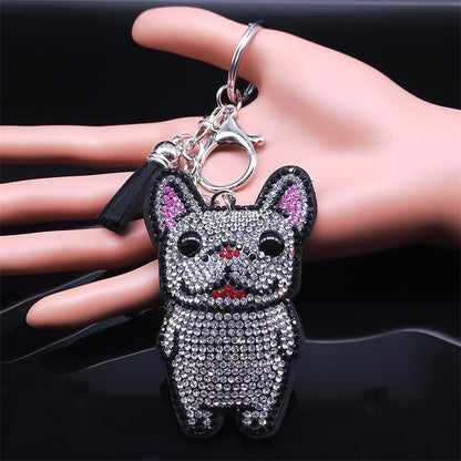 French Bulldog Crystal Tassel Keychain Bag Accessories - French Bulldog Shop