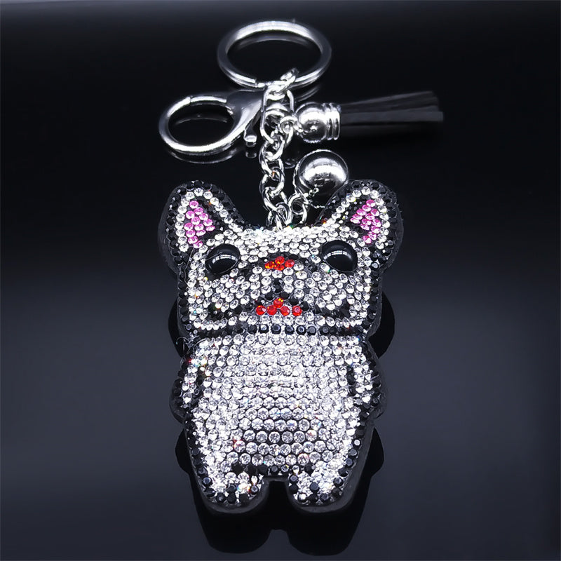 French Bulldog Crystal Tassel Keychain Bag Accessories - French Bulldog Shop