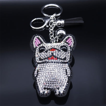 French Bulldog Crystal Tassel Keychain Bag Accessories - French Bulldog Shop