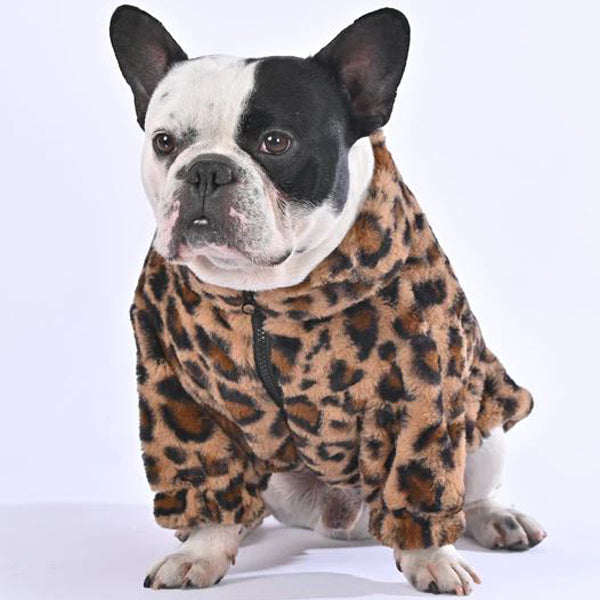 Fluffy Leopard French Bulldog Winter Coat, Male Dog Jackets