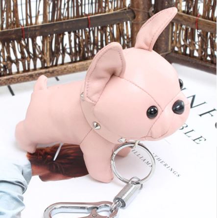Frenchie Dog Keychain, Enamel Keyring, Pink Crown Dog with Fishnet