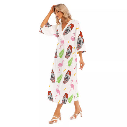 POPPY - Women's Mid-Sleeve Long Dress - Frenchie Bulldog Shop