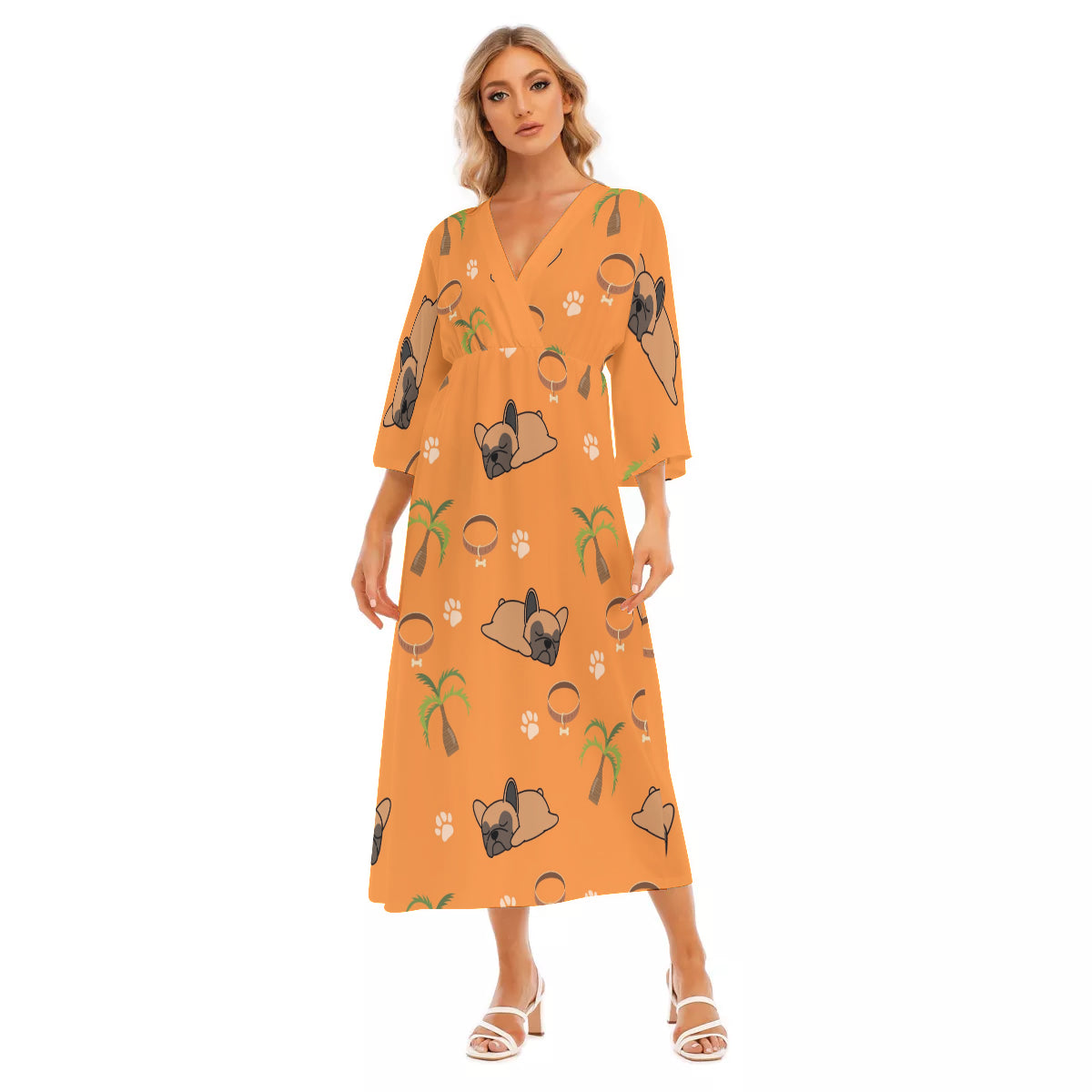 LEXI - Women's Mid-Sleeve Long Dress - Frenchie Bulldog Shop