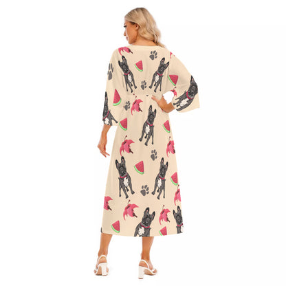 KATIE - Women's Mid-Sleeve Long Dress - Frenchie Bulldog Shop