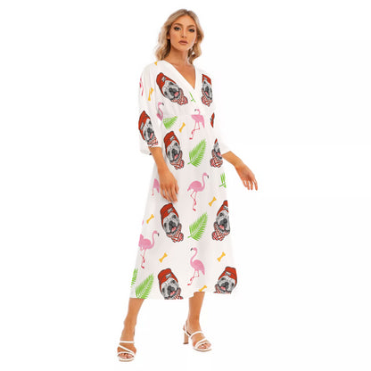 POPPY - Women's Mid-Sleeve Long Dress - Frenchie Bulldog Shop