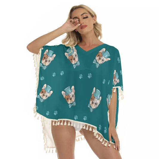 BONNIE - Women's Square Fringed Shawl - Frenchie Bulldog Shop