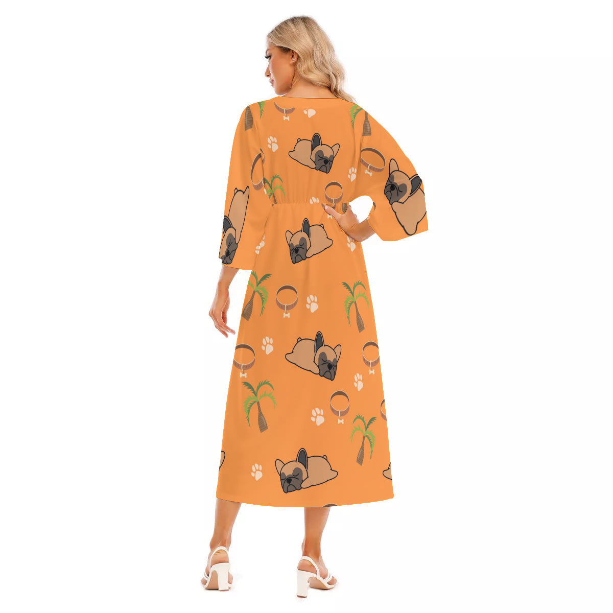 LEXI - Women's Mid-Sleeve Long Dress - Frenchie Bulldog Shop