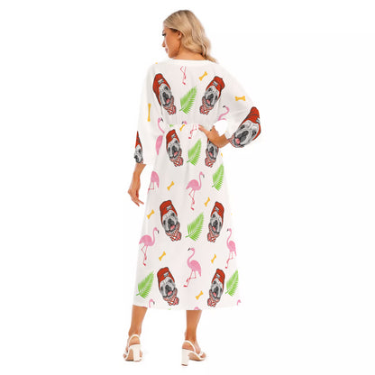 POPPY - Women's Mid-Sleeve Long Dress - Frenchie Bulldog Shop