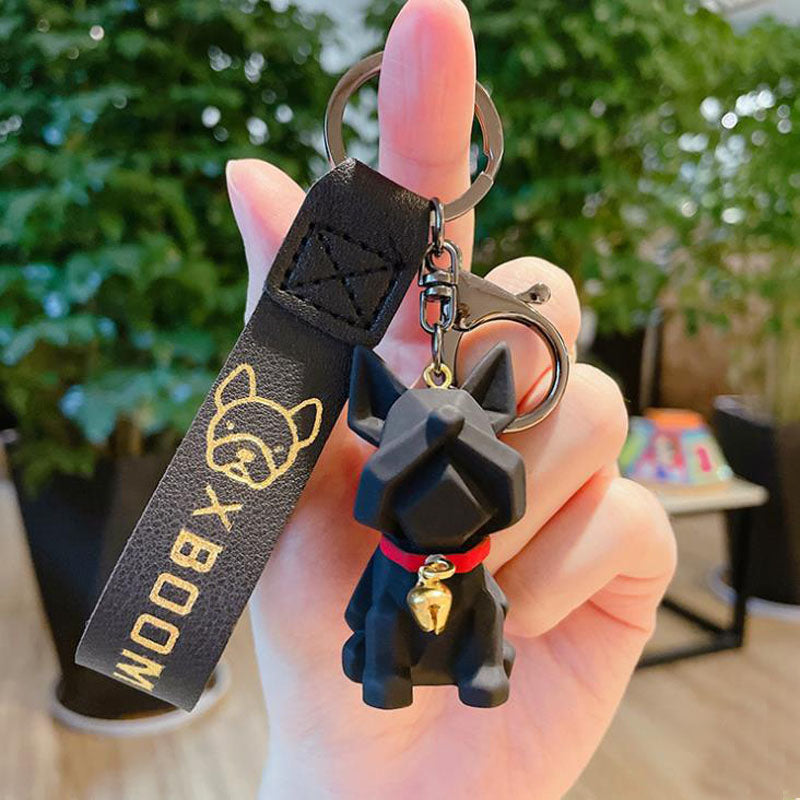 Fashion Punk French Bulldog Keychain PU Leather Dog Keychains for Women Bag  Pend