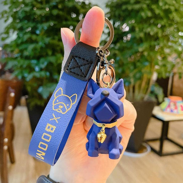 Fashion Punk French Bulldog Keychain PU Leather Dog Keychains for