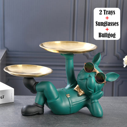 French Bulldog Sculpture with 2 Metal Tray Holder - Frenchie Bulldog Shop