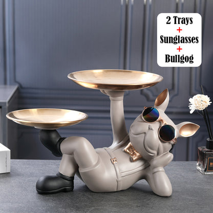 French Bulldog Sculpture with 2 Metal Tray Holder - Frenchie Bulldog Shop