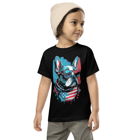 Kids' T-Shirt with French Bulldog USA Flag Design